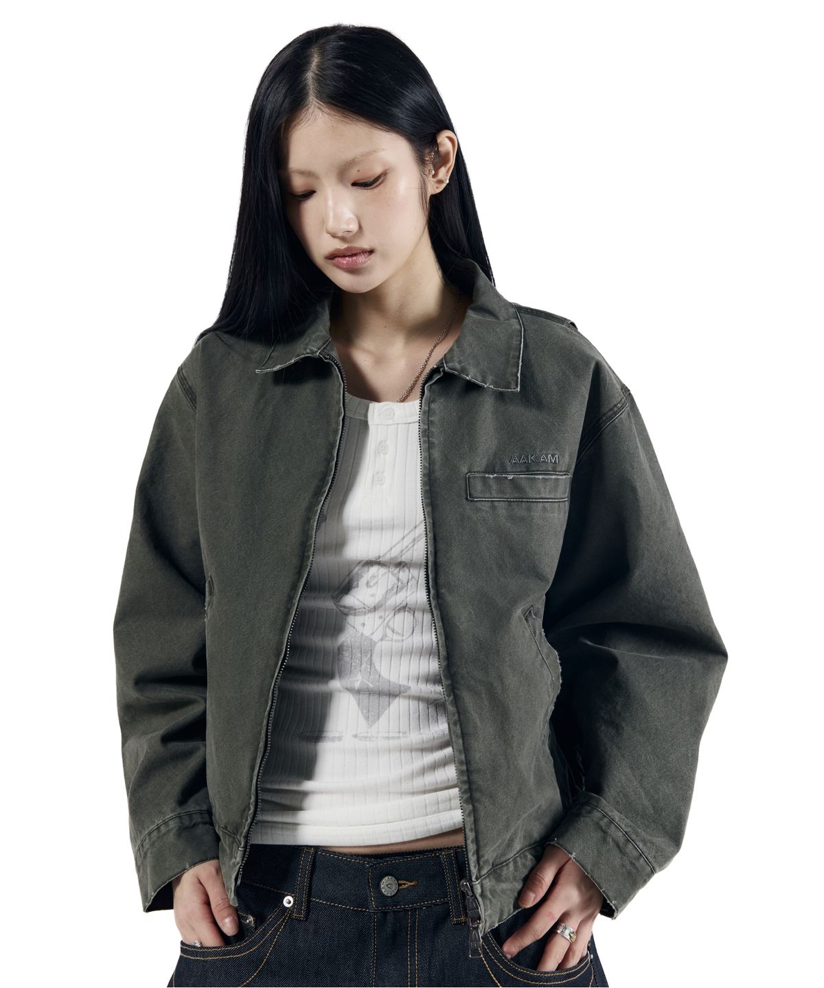 아캄(AAKAM) Walt Damaged Cotton Jacket (Khaki)
