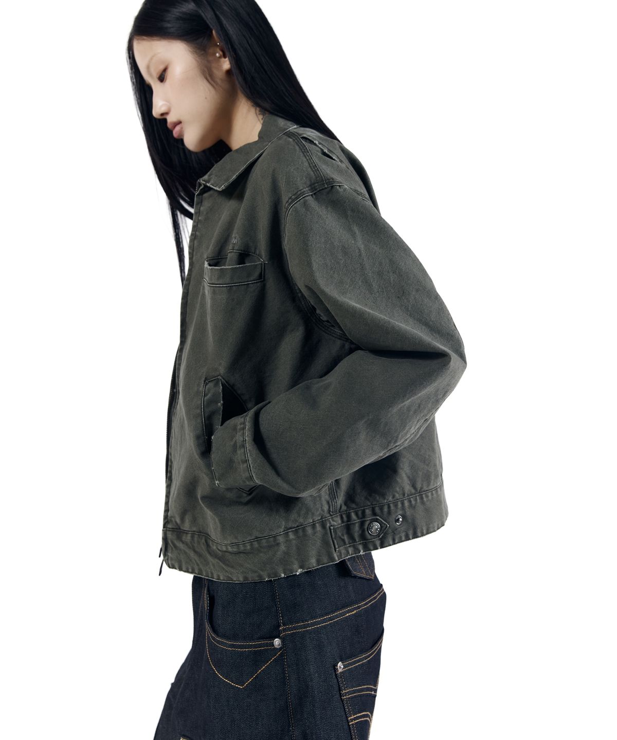 아캄(AAKAM) Walt Damaged Cotton Jacket (Khaki)
