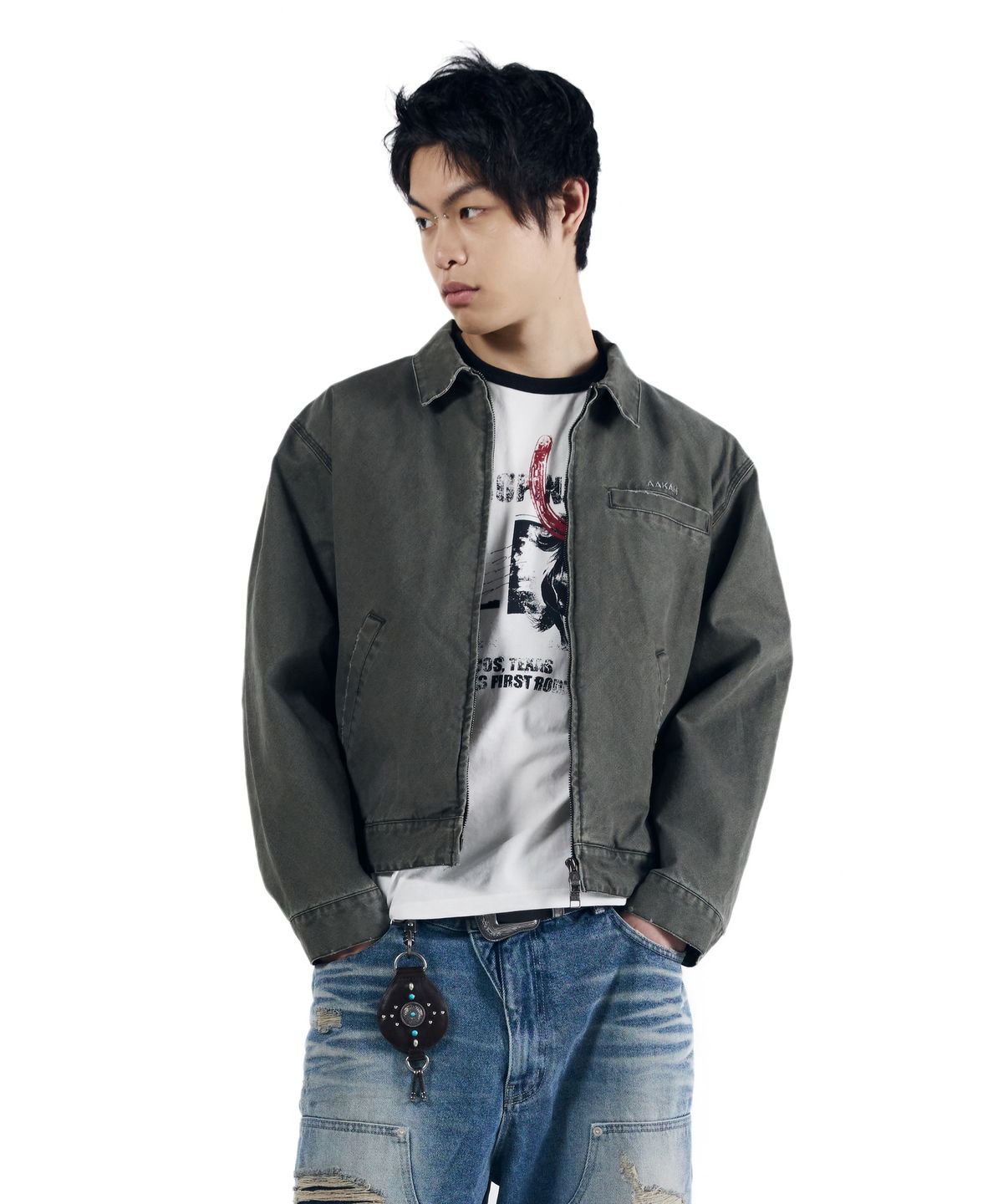 아캄(AAKAM) Walt Damaged Cotton Jacket (Khaki)