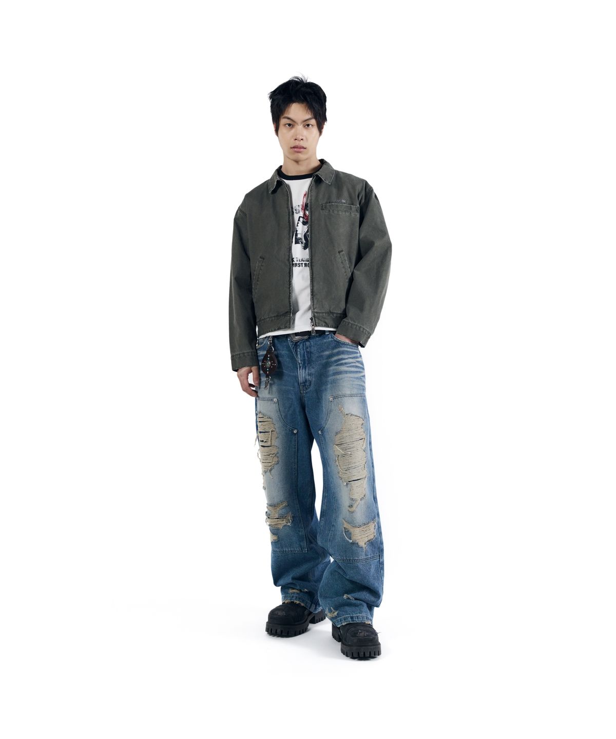 아캄(AAKAM) Walt Damaged Cotton Jacket (Khaki)