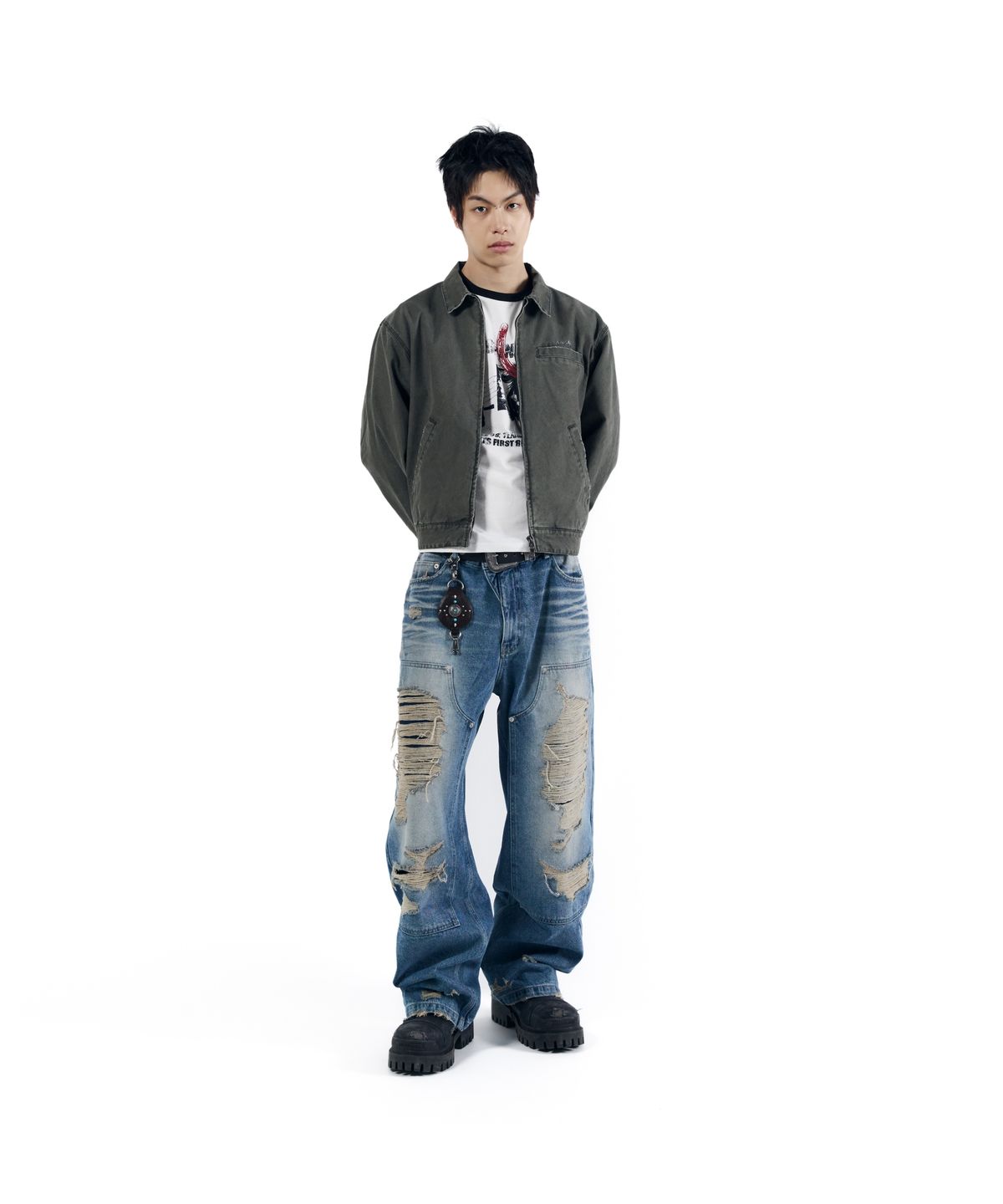 아캄(AAKAM) Walt Damaged Cotton Jacket (Khaki)