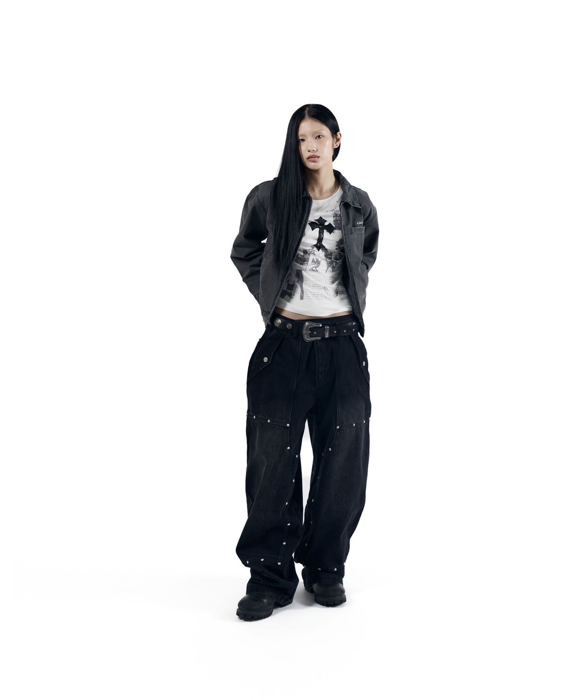 아캄(AAKAM) Walt Damaged Cotton Jacket (Black)