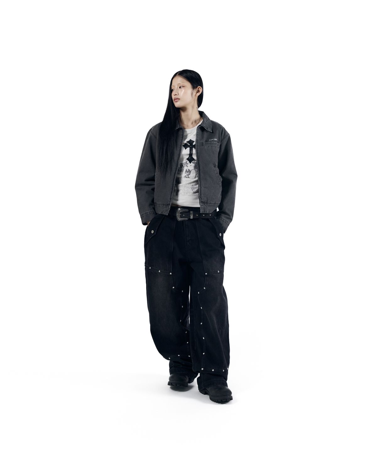 아캄(AAKAM) Walt Damaged Cotton Jacket (Black)