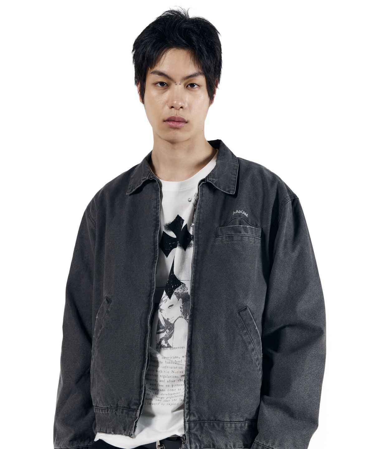 아캄(AAKAM) Walt Damaged Cotton Jacket (Black)