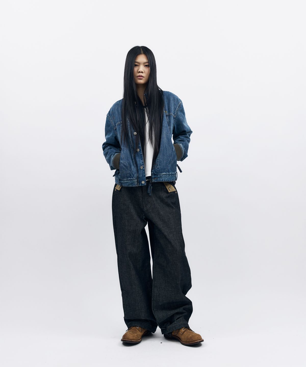 아캄(AAKAM) Ribbed Denim Zip-Up Jacket (Blue)
