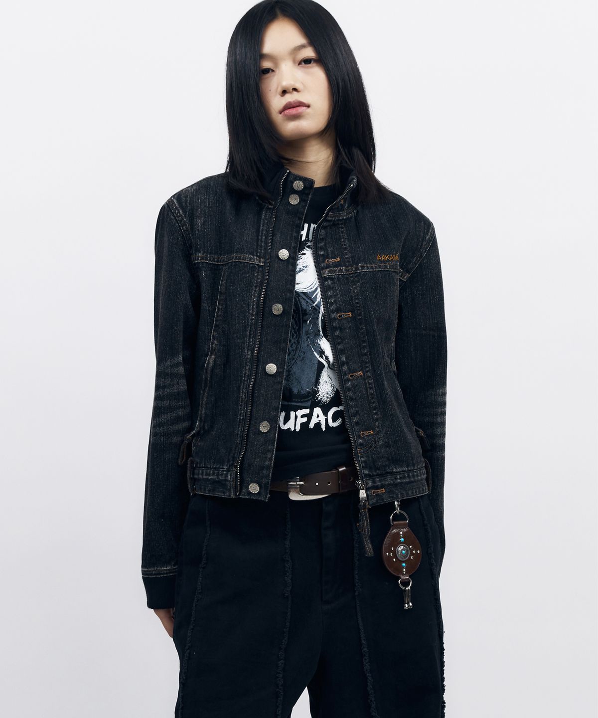 아캄(AAKAM) Ribbed Denim Zip-Up Jacket (Black)