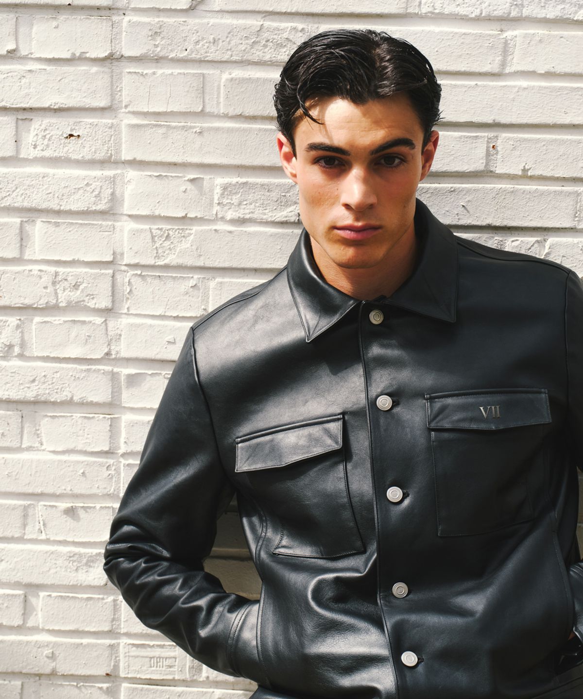 비베르데(VIIVERDE) Cow Leather Trucker Jacket Black