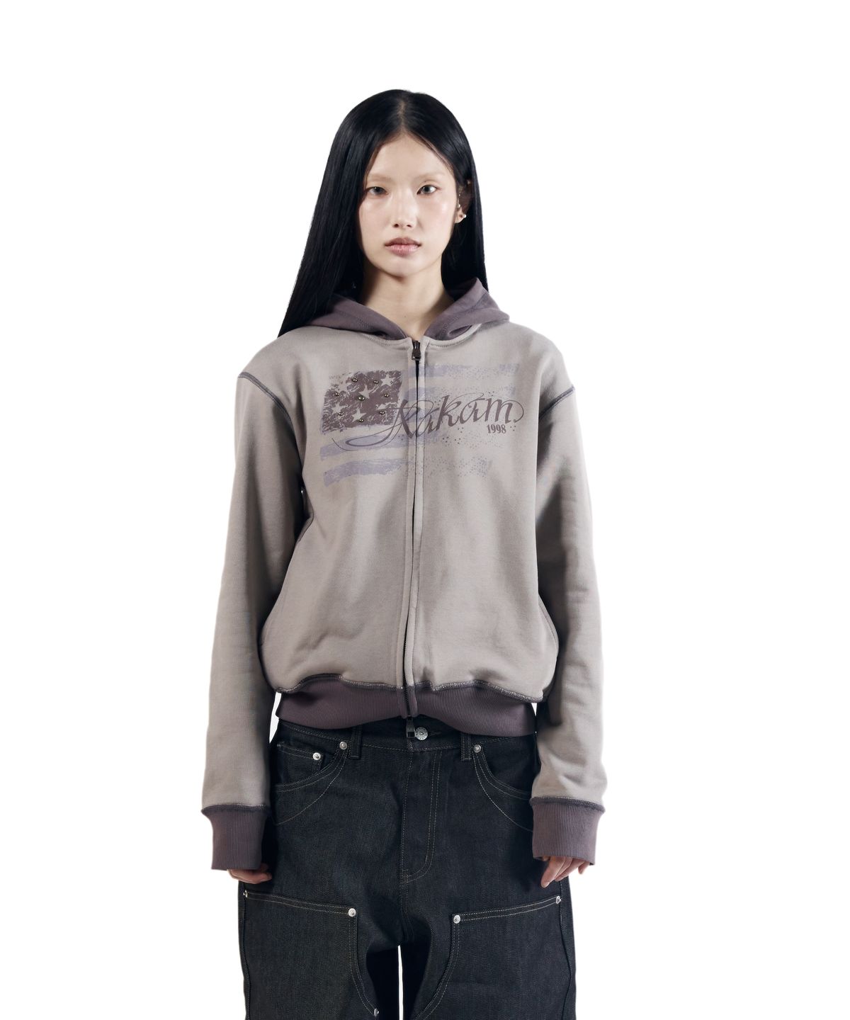 아캄(AAKAM) Star-Spangled Zip-Up hoodie (Brown)