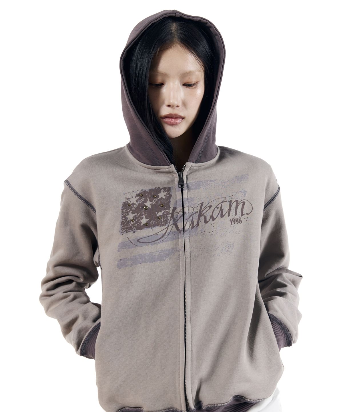 아캄(AAKAM) Star-Spangled Zip-Up hoodie (Brown)