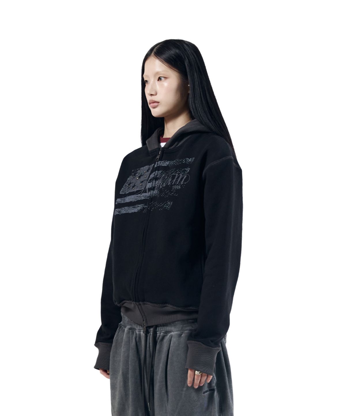 아캄(AAKAM) Star-Spangled Zip-Up hoodie (Black)