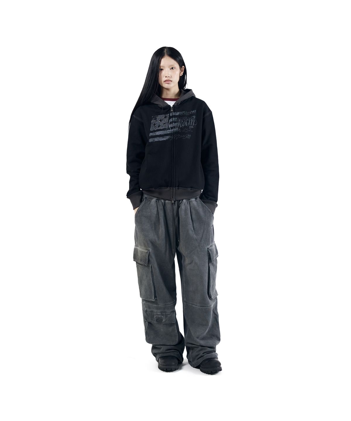 아캄(AAKAM) Star-Spangled Zip-Up hoodie (Black)