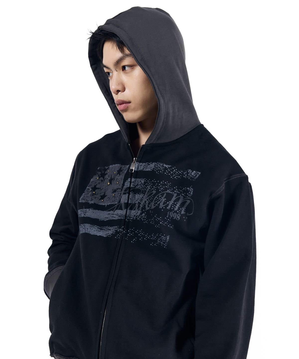 아캄(AAKAM) Star-Spangled Zip-Up hoodie (Black)