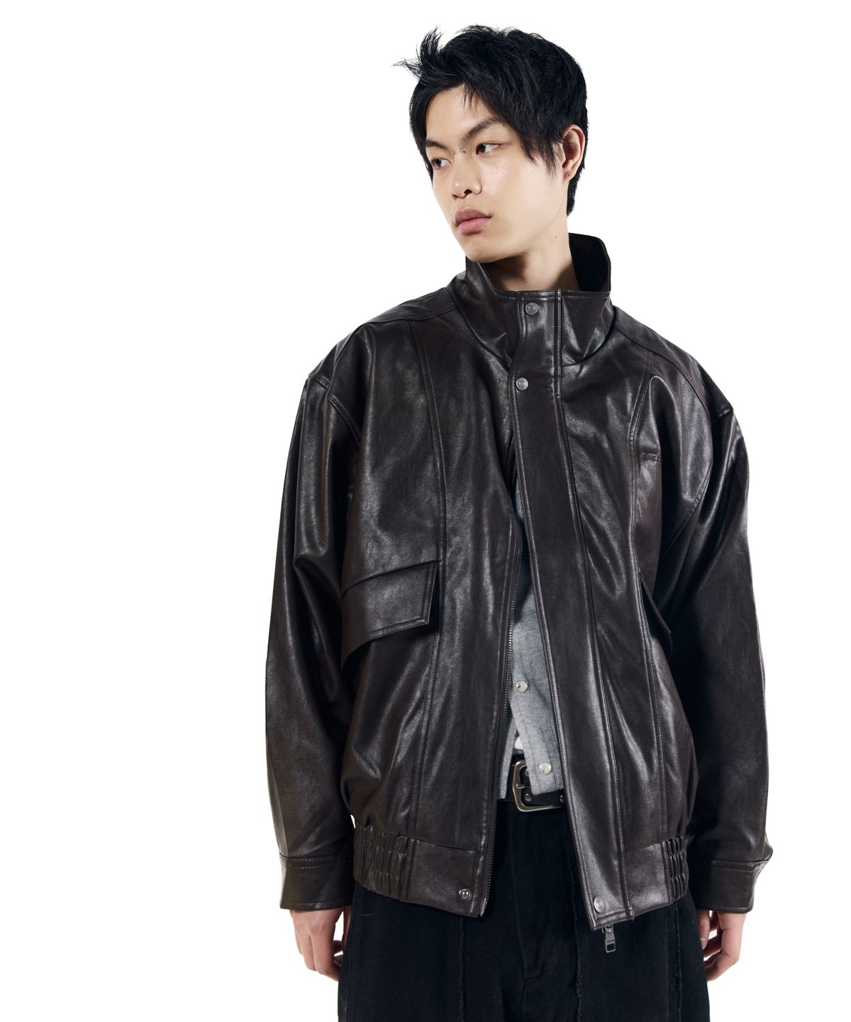 아캄(AAKAM) Dad Leather Jacket (Brown)