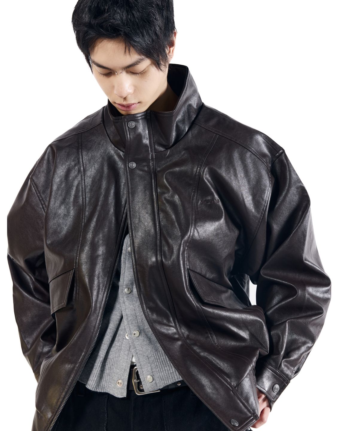 아캄(AAKAM) Dad Leather Jacket (Brown)