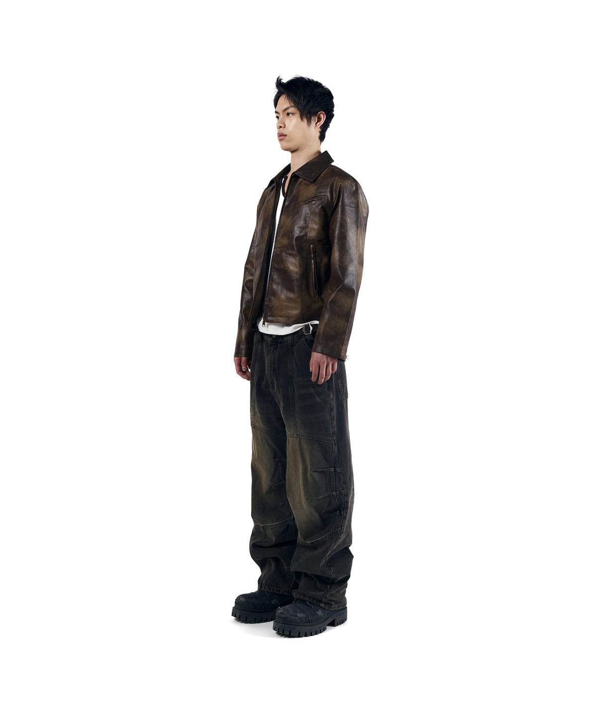 아캄(AAKAM) Salt Washed Leather Jacket (Brown)