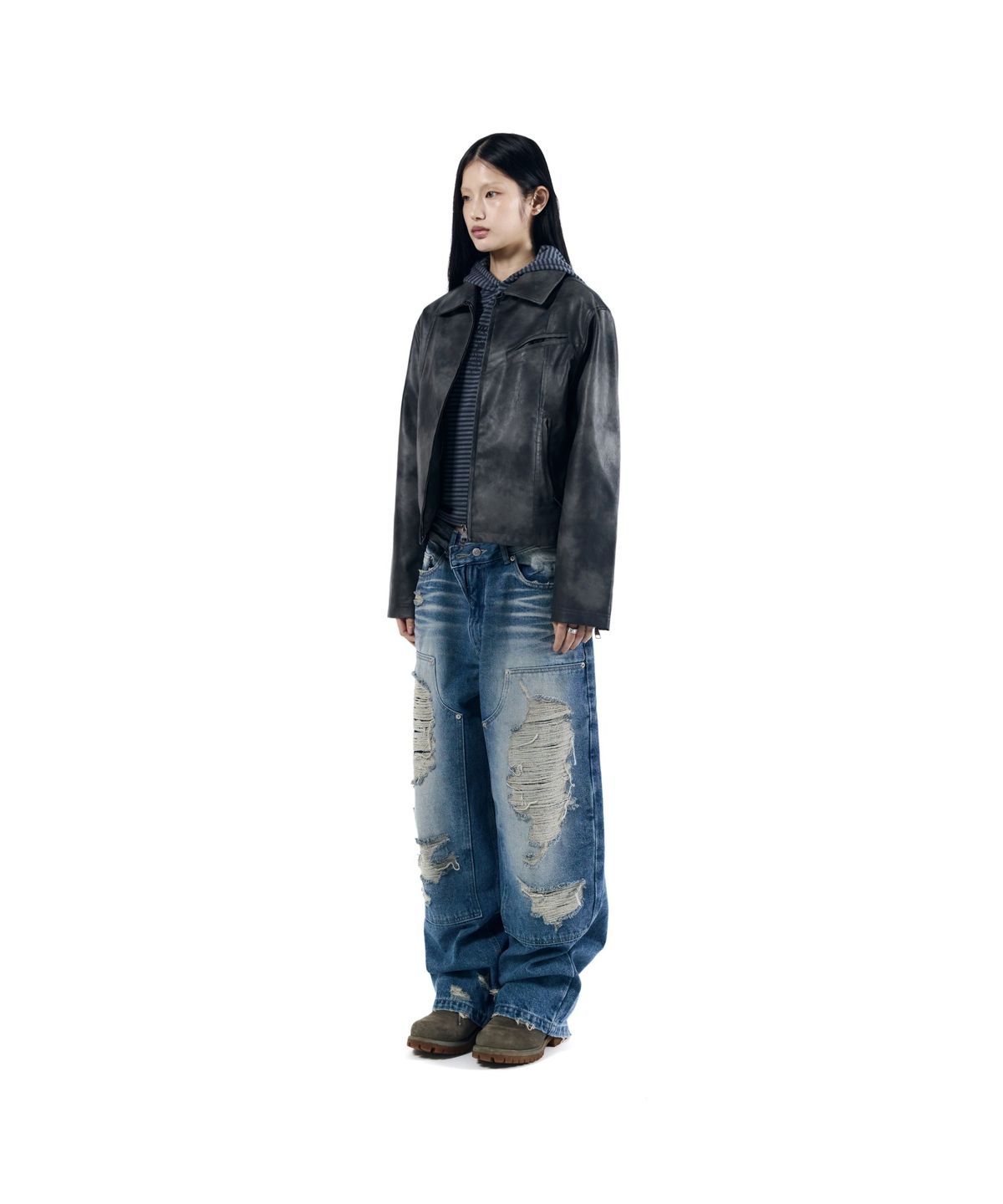 아캄(AAKAM) Salt Washed Leather Jacket (Black)