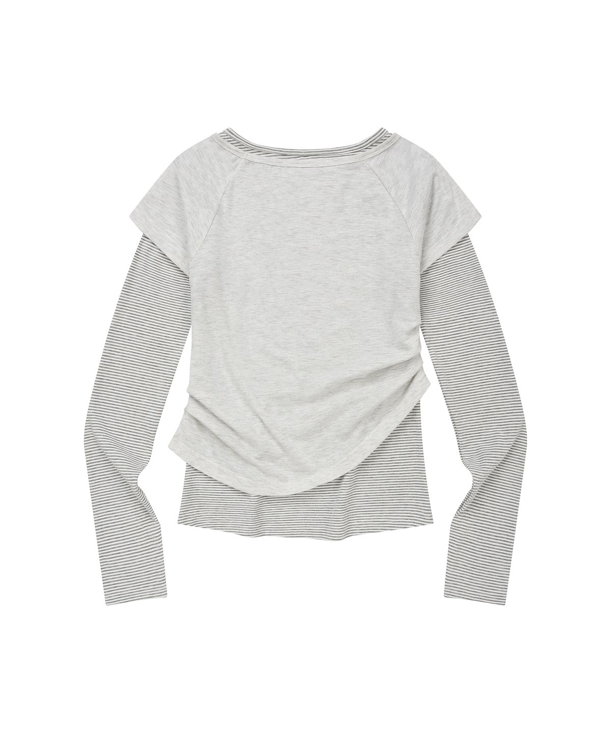 엘엠알(LMR) 모티프 자수 스트라이프 레이어드 티셔츠(반팔/긴팔) LIGHT GREY