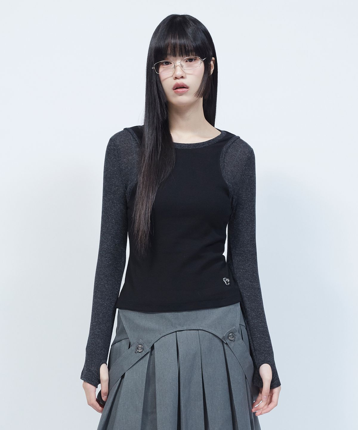 엘엠알(LMR) 슬림 골지 레이어드 긴팔 티셔츠 BLACK