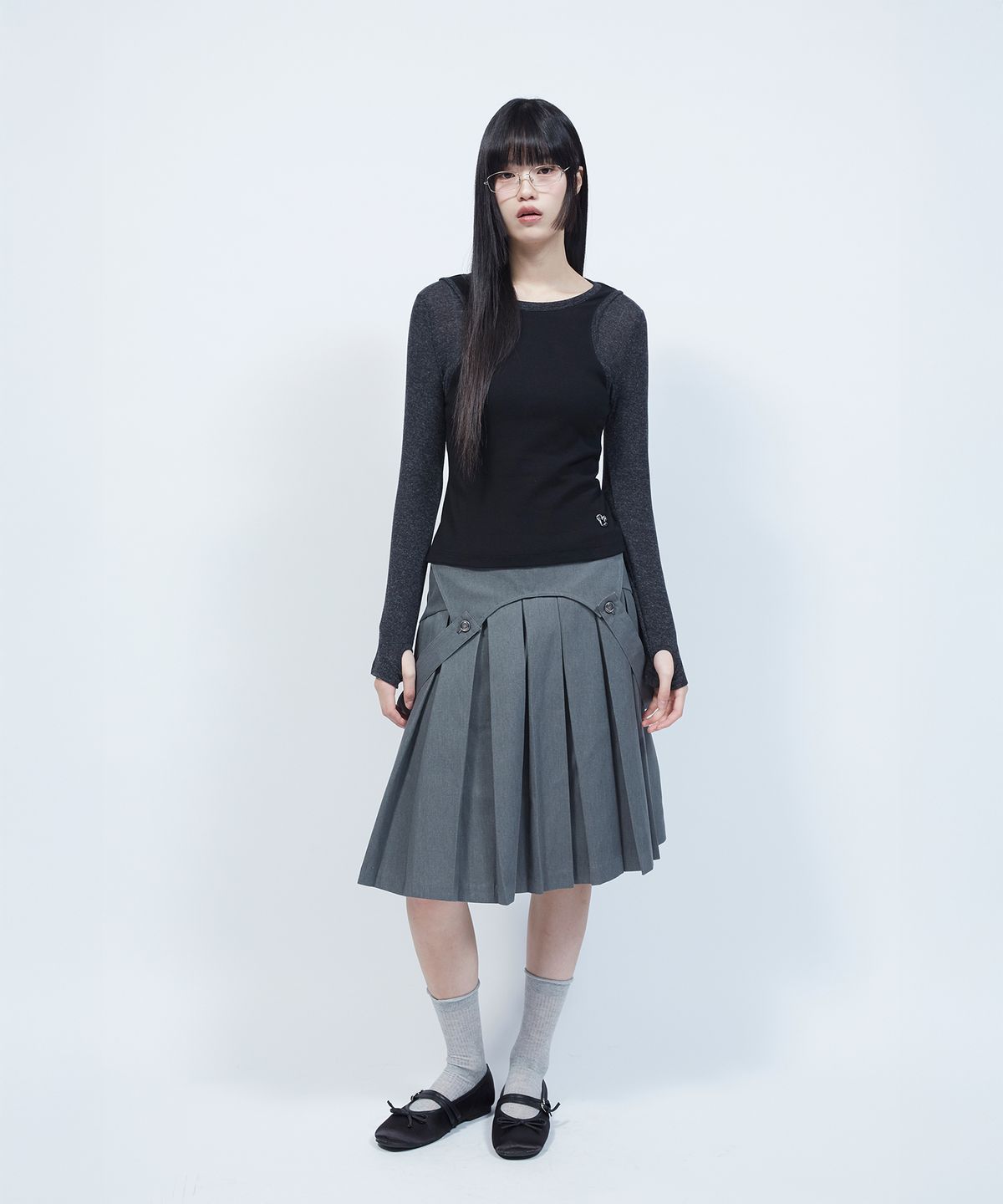 엘엠알(LMR) 슬림 골지 레이어드 긴팔 티셔츠 BLACK