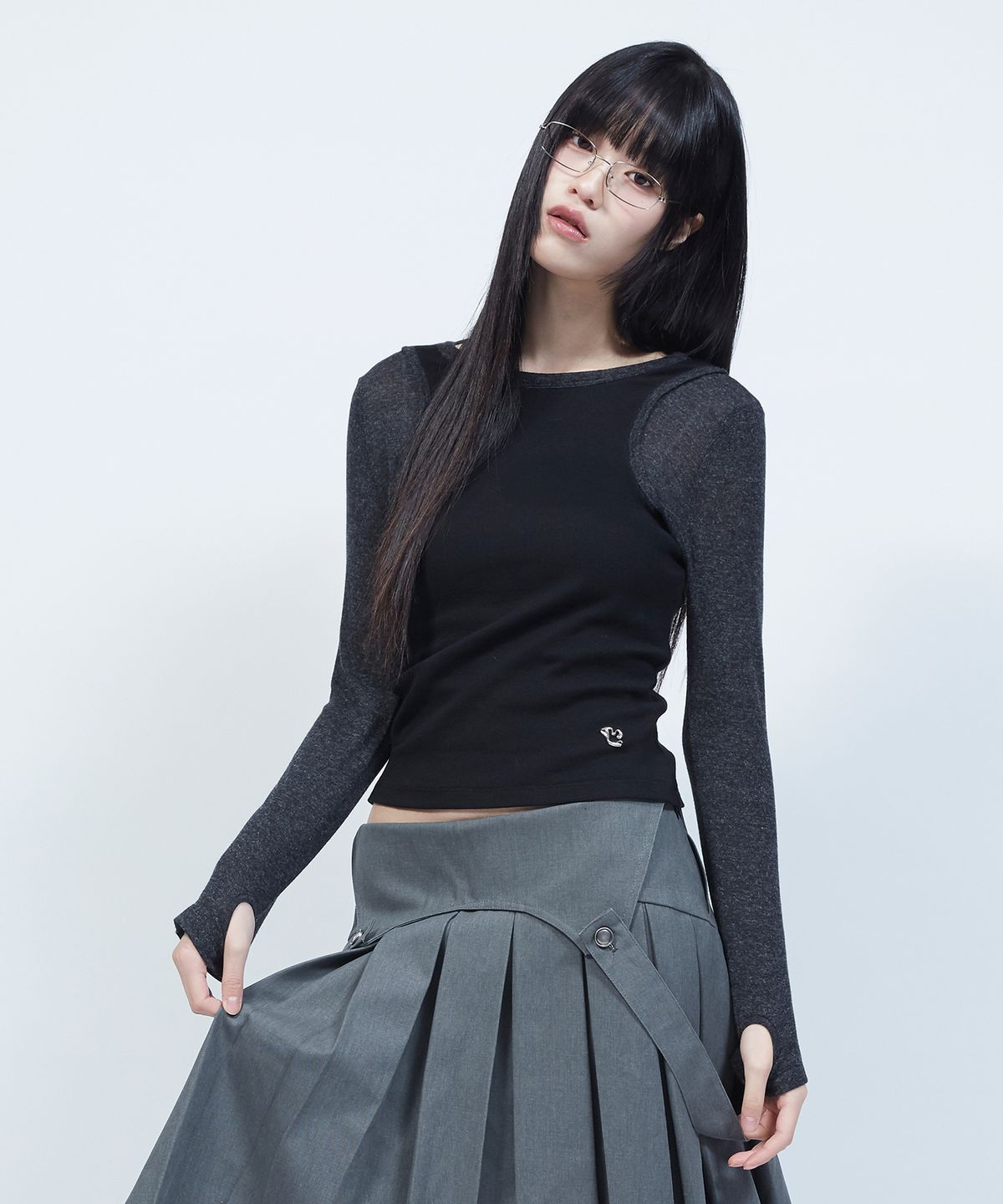 엘엠알(LMR) 슬림 골지 레이어드 긴팔 티셔츠 BLACK