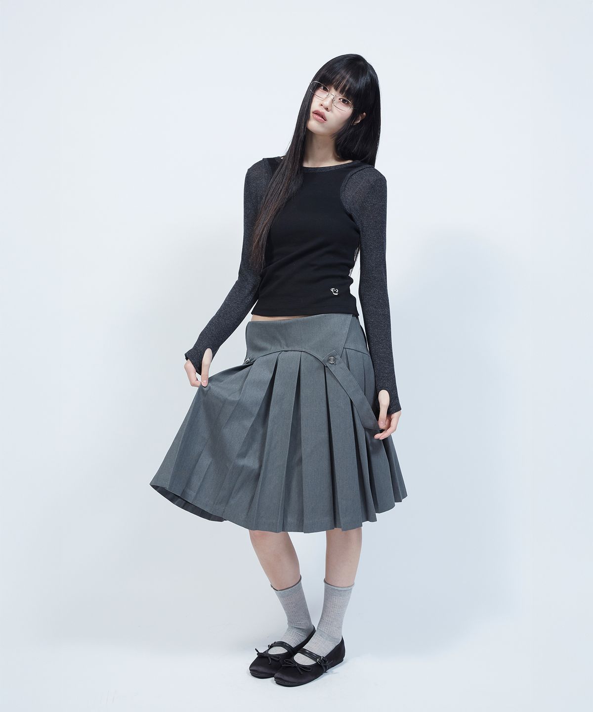 엘엠알(LMR) 슬림 골지 레이어드 긴팔 티셔츠 BLACK