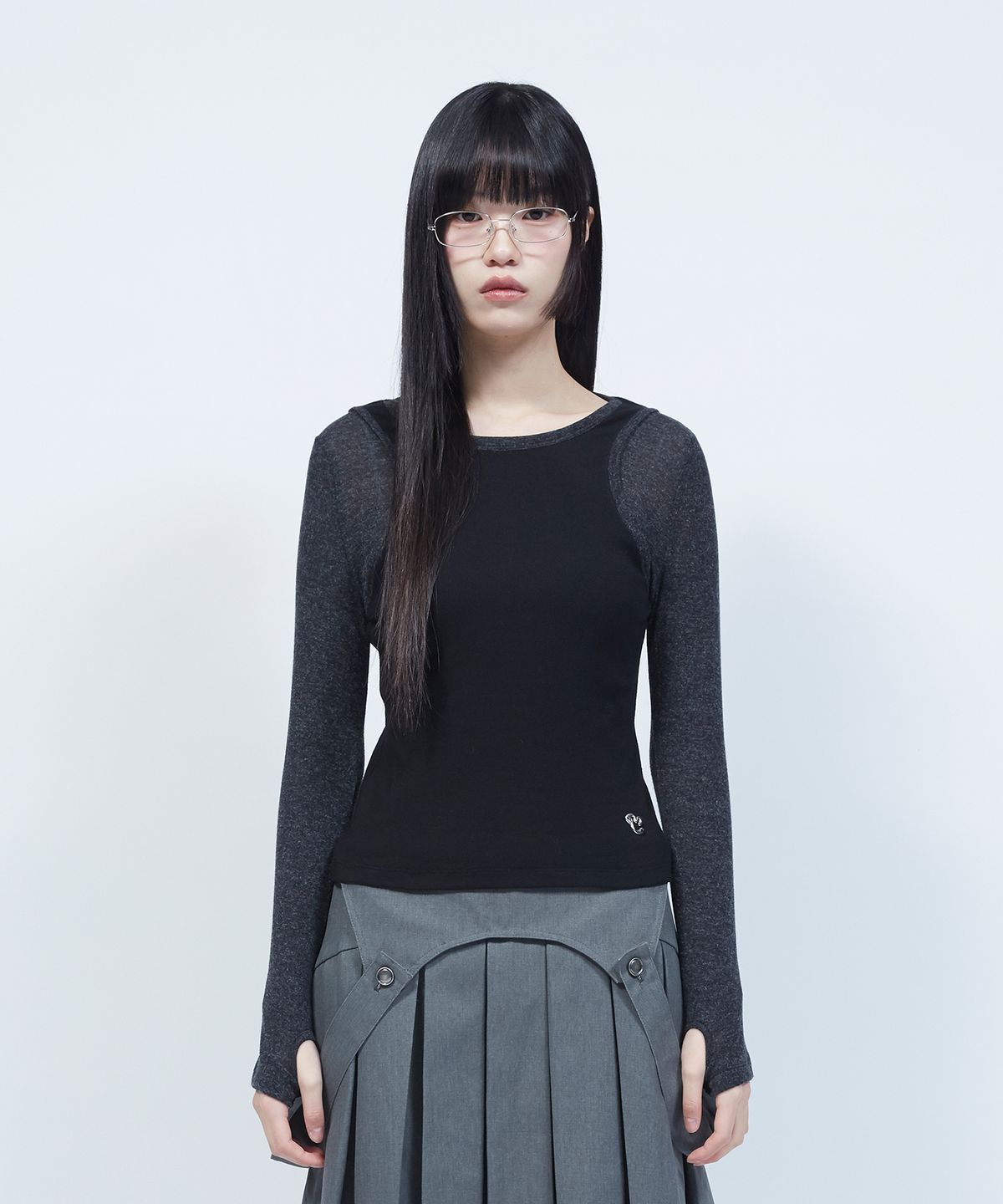 엘엠알(LMR) 슬림 골지 레이어드 긴팔 티셔츠 BLACK
