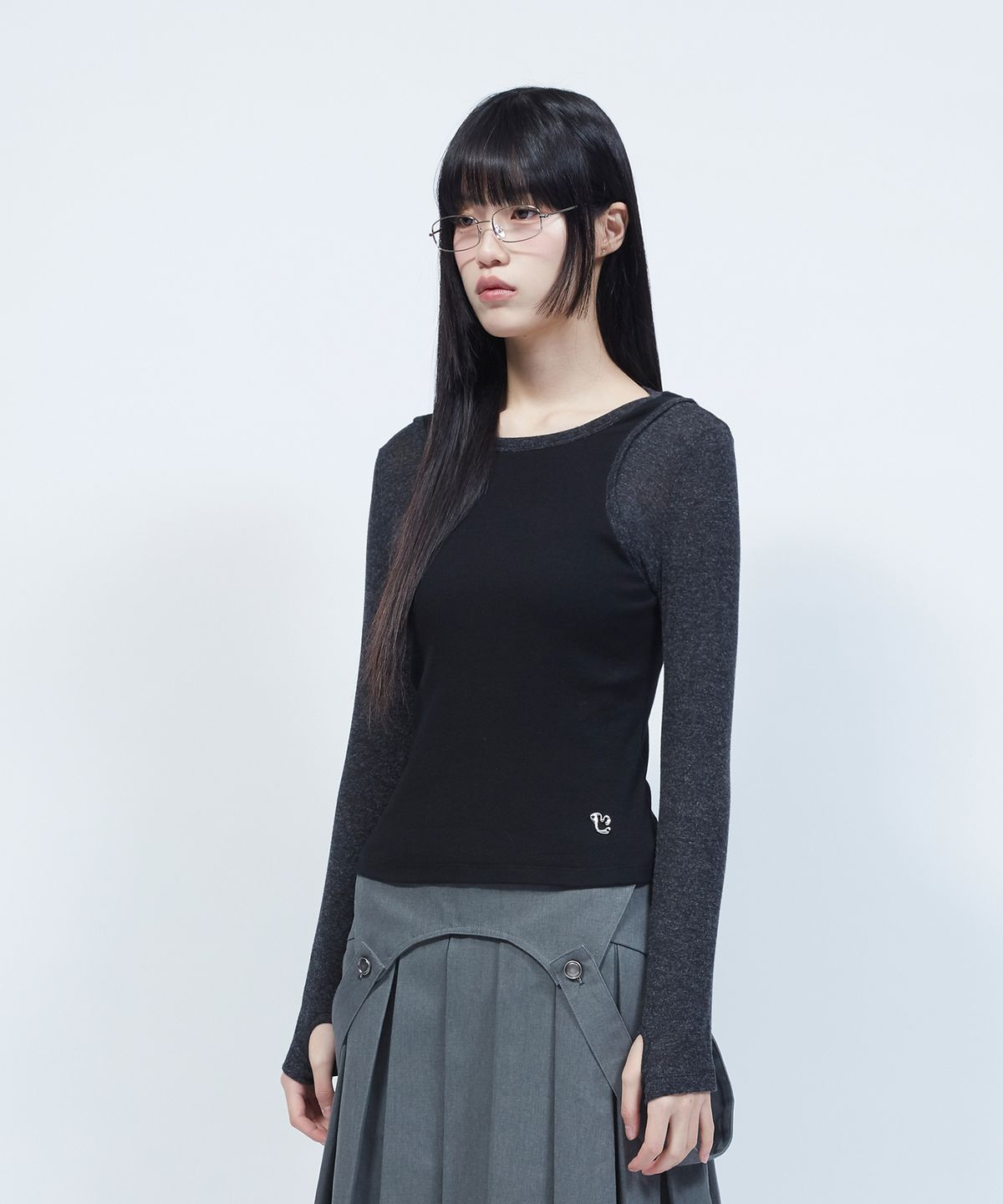 엘엠알(LMR) 슬림 골지 레이어드 긴팔 티셔츠 BLACK