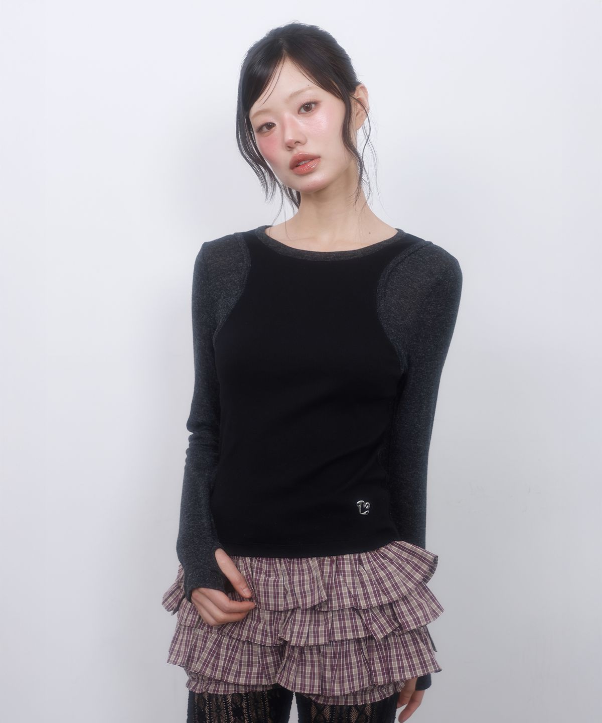 엘엠알(LMR) 슬림 골지 레이어드 긴팔 티셔츠 BLACK
