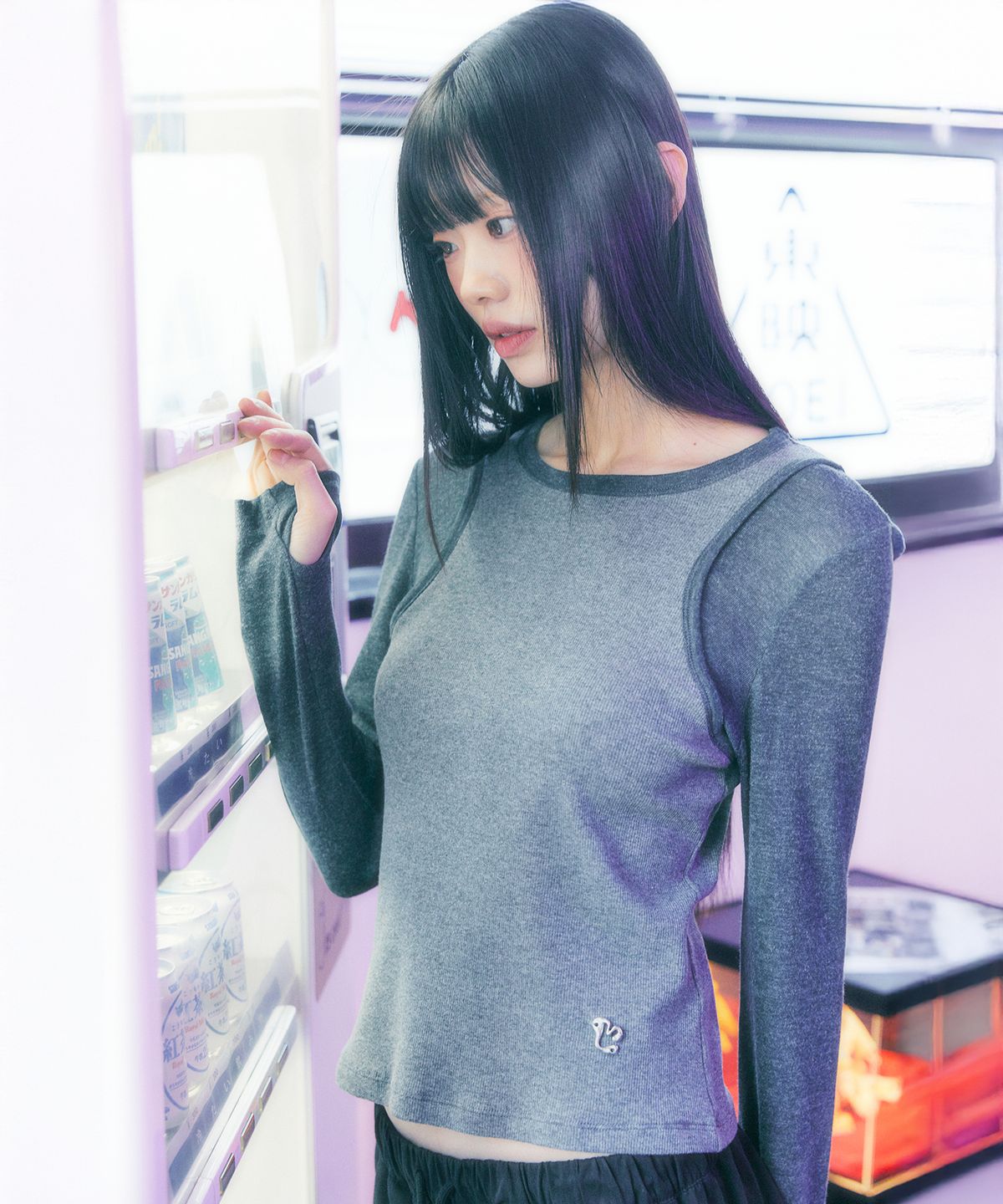 엘엠알(LMR) 슬림 골지 레이어드 긴팔 티셔츠 GREY