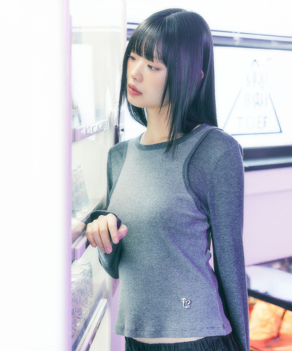 엘엠알(LMR) 슬림 골지 레이어드 긴팔 티셔츠 GREY
