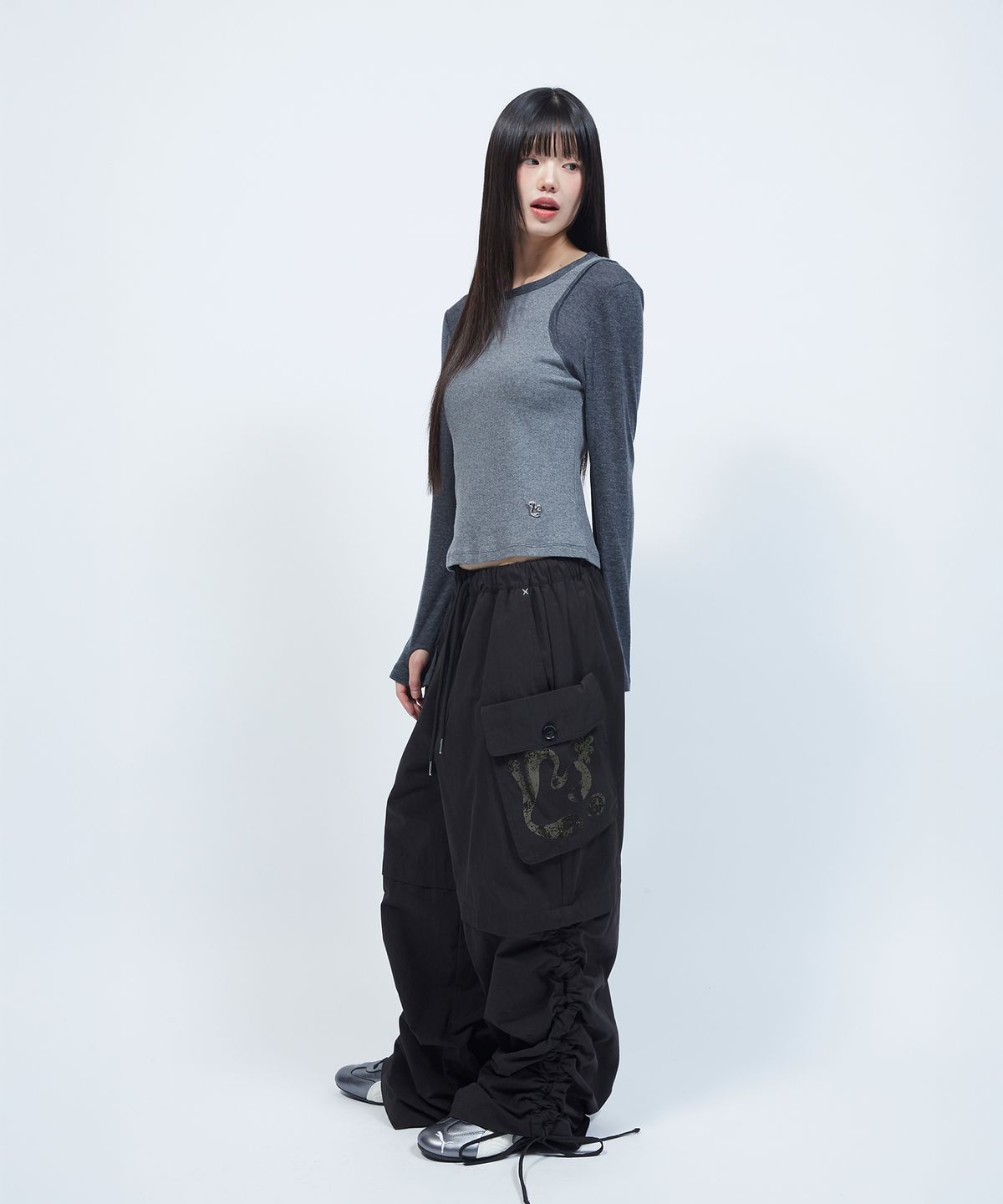 엘엠알(LMR) 슬림 골지 레이어드 긴팔 티셔츠 GREY