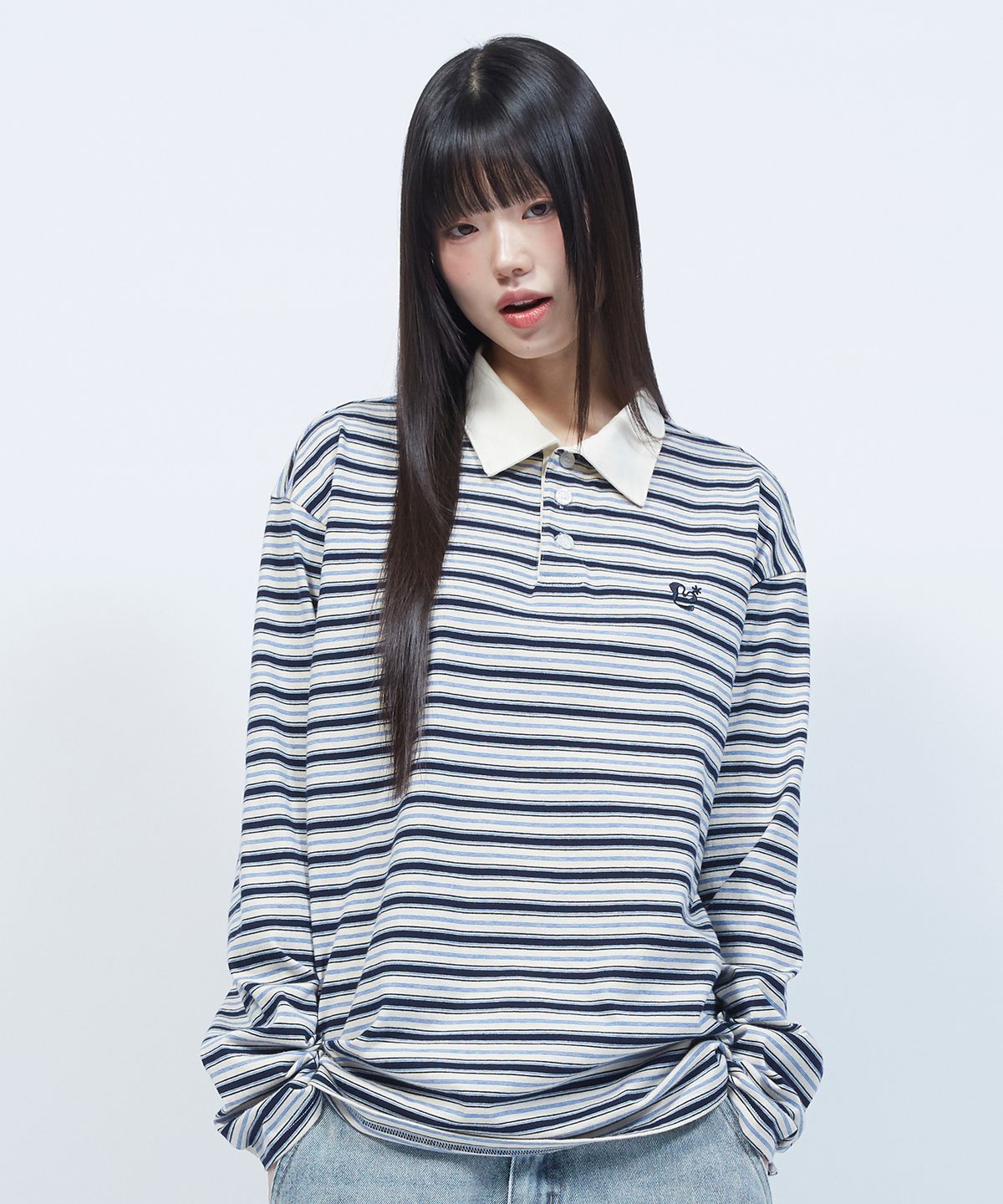 엘엠알(LMR) 멀티 스트라이프 카라 긴팔 티셔츠 NAVY