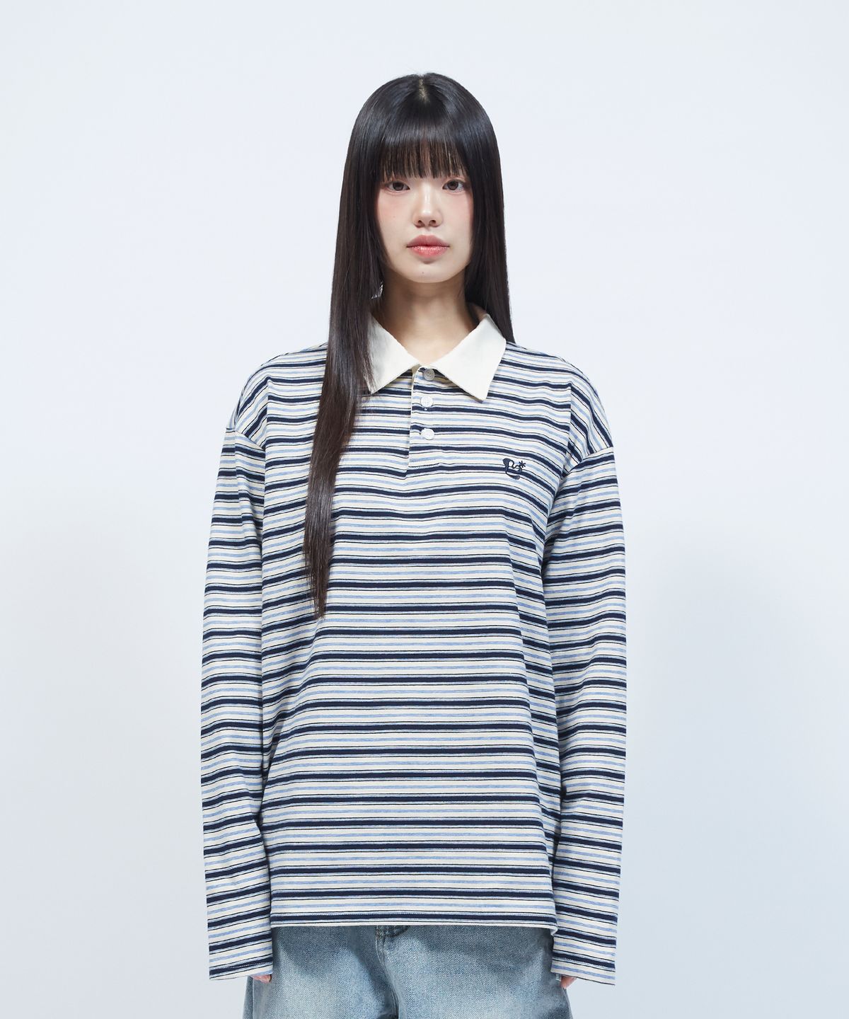 엘엠알(LMR) 멀티 스트라이프 카라 긴팔 티셔츠 NAVY