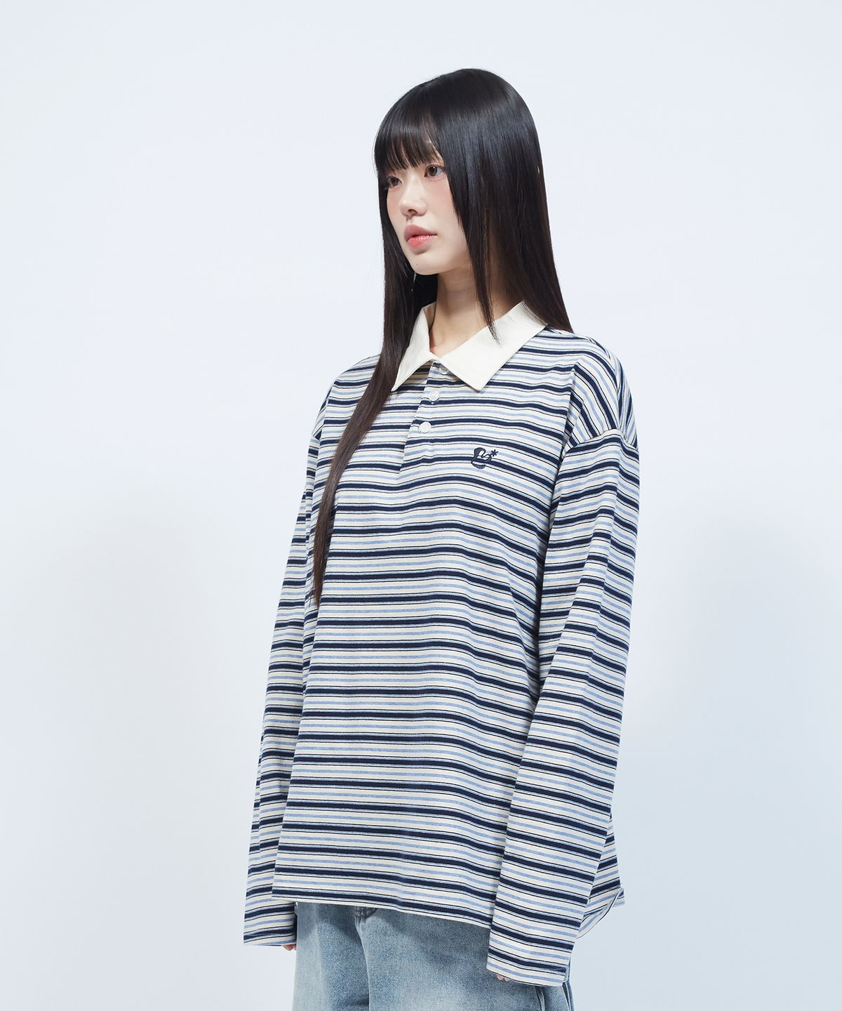 엘엠알(LMR) 멀티 스트라이프 카라 긴팔 티셔츠 NAVY