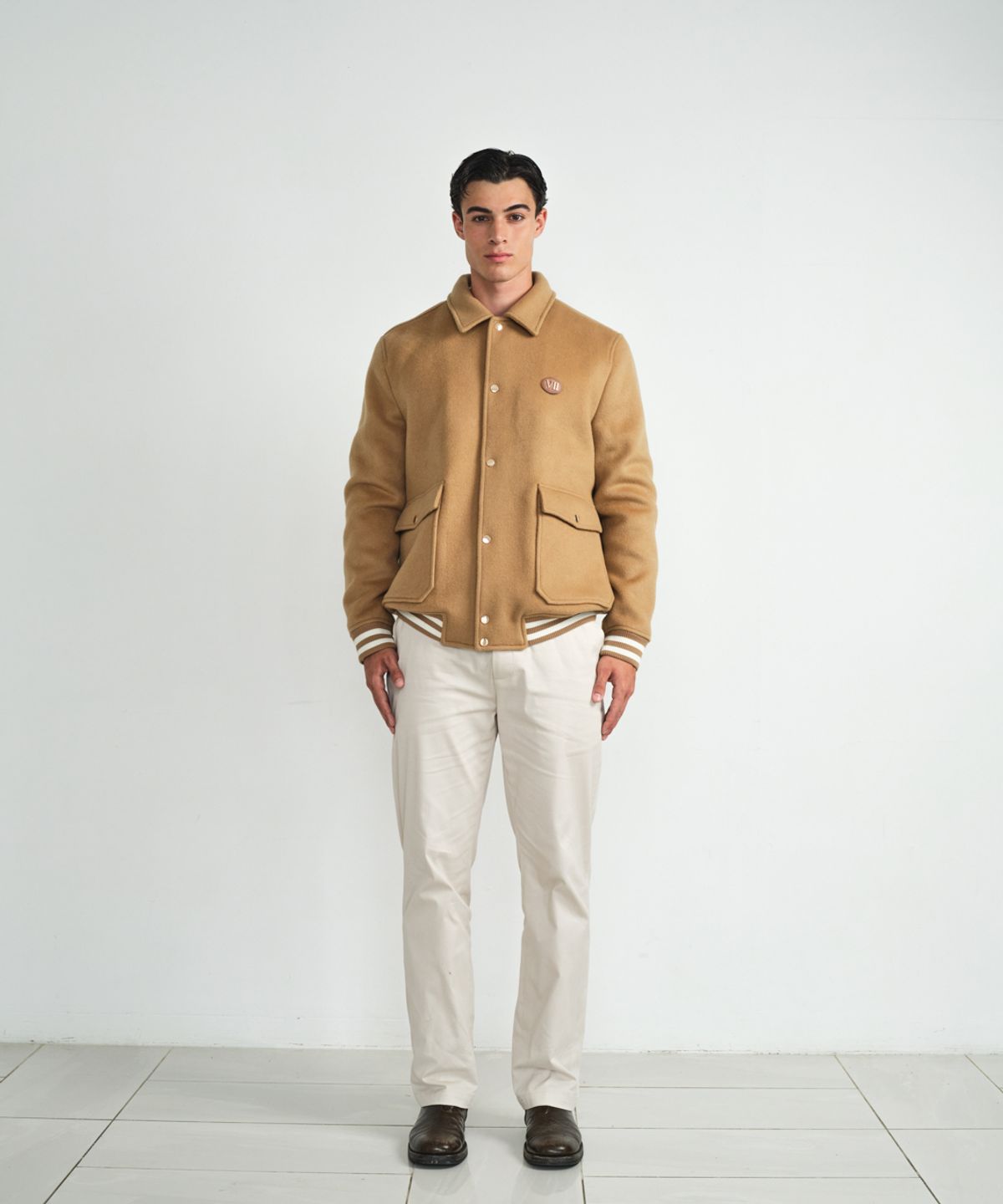 비베르데(VIIVERDE) Wool Varsity Jacket Camel