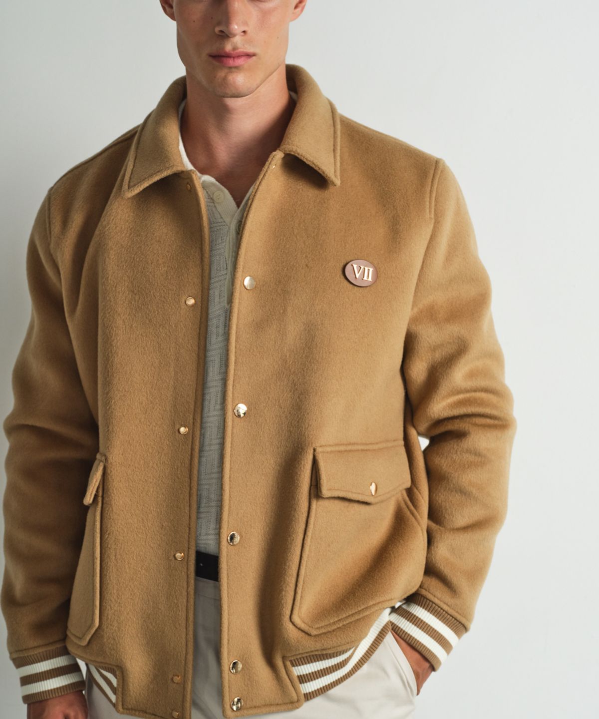 비베르데(VIIVERDE) Wool Varsity Jacket Camel