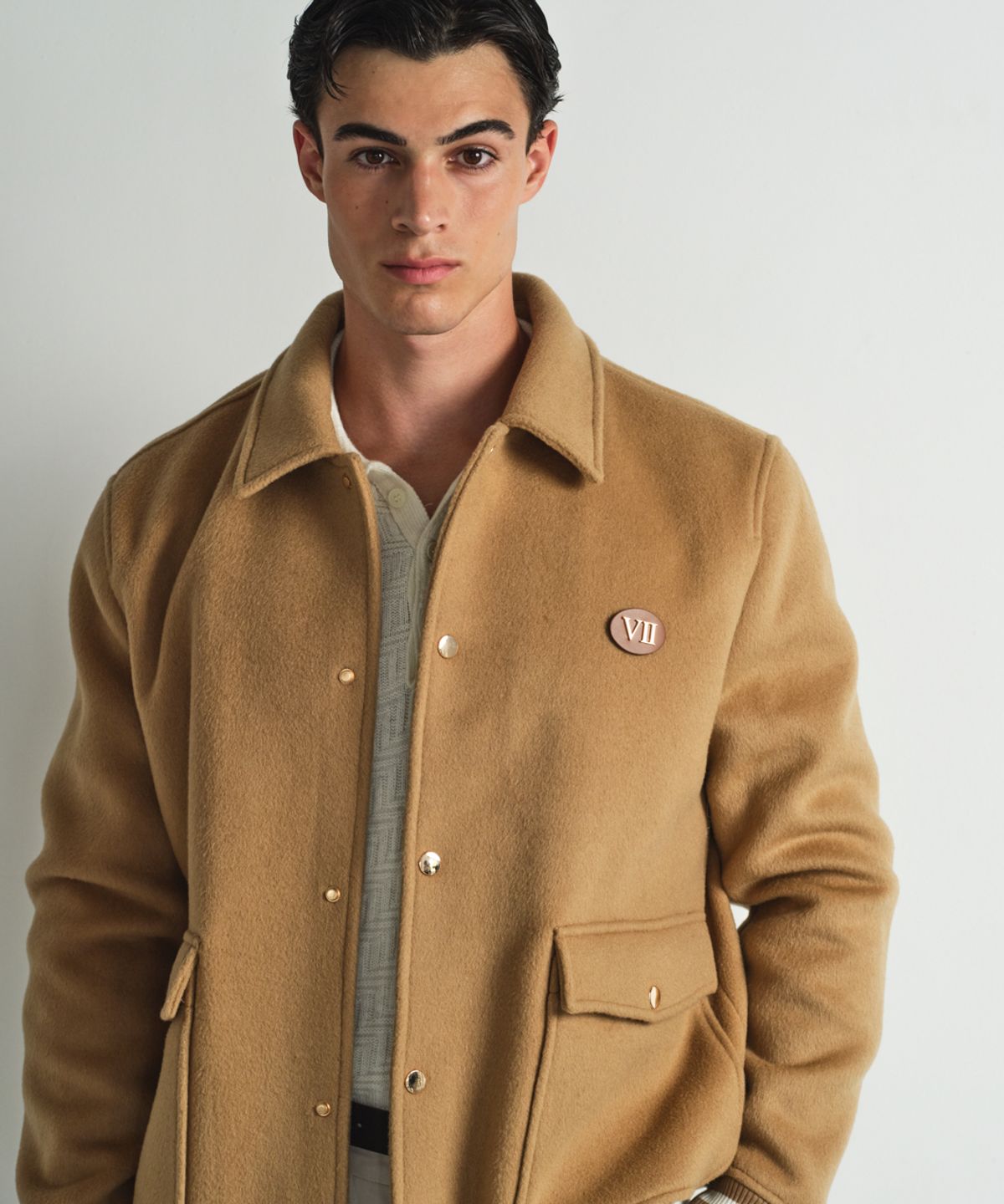 비베르데(VIIVERDE) Wool Varsity Jacket Camel