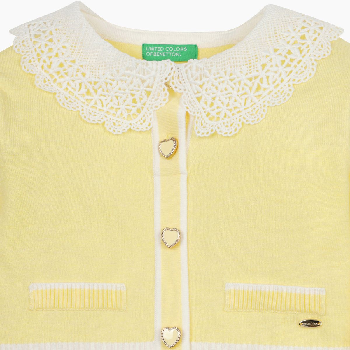 베네통키즈(BENETTONKIDS) 레이스 카라 니트 원피스_QAOP07611YE
