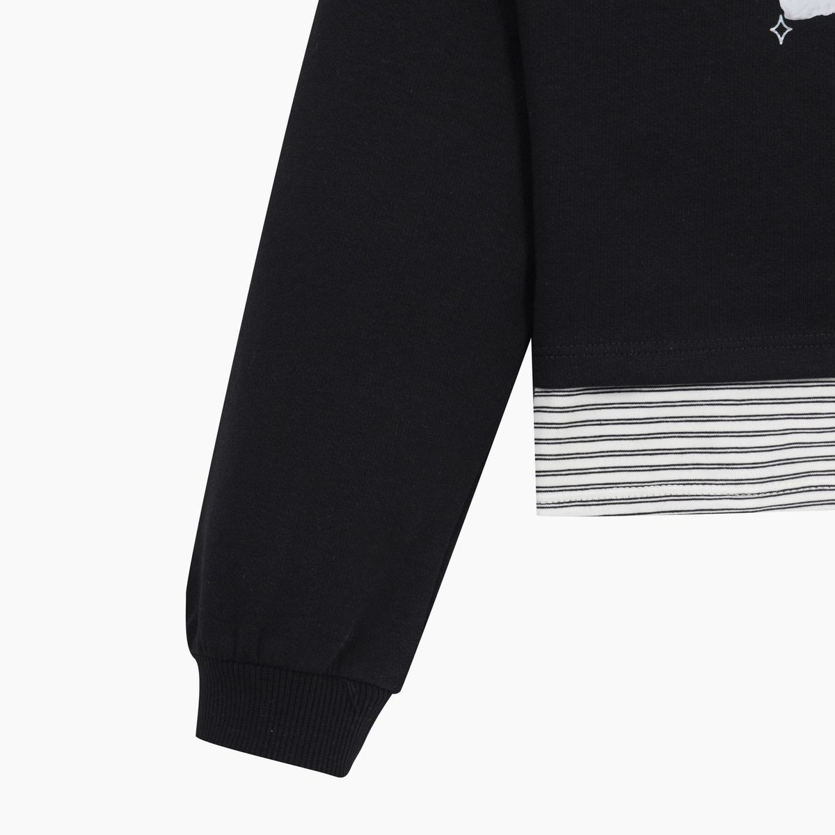 베네통키즈(BENETTONKIDS) 하트 캣 레이어드 맨투맨_QAMT09611BK
