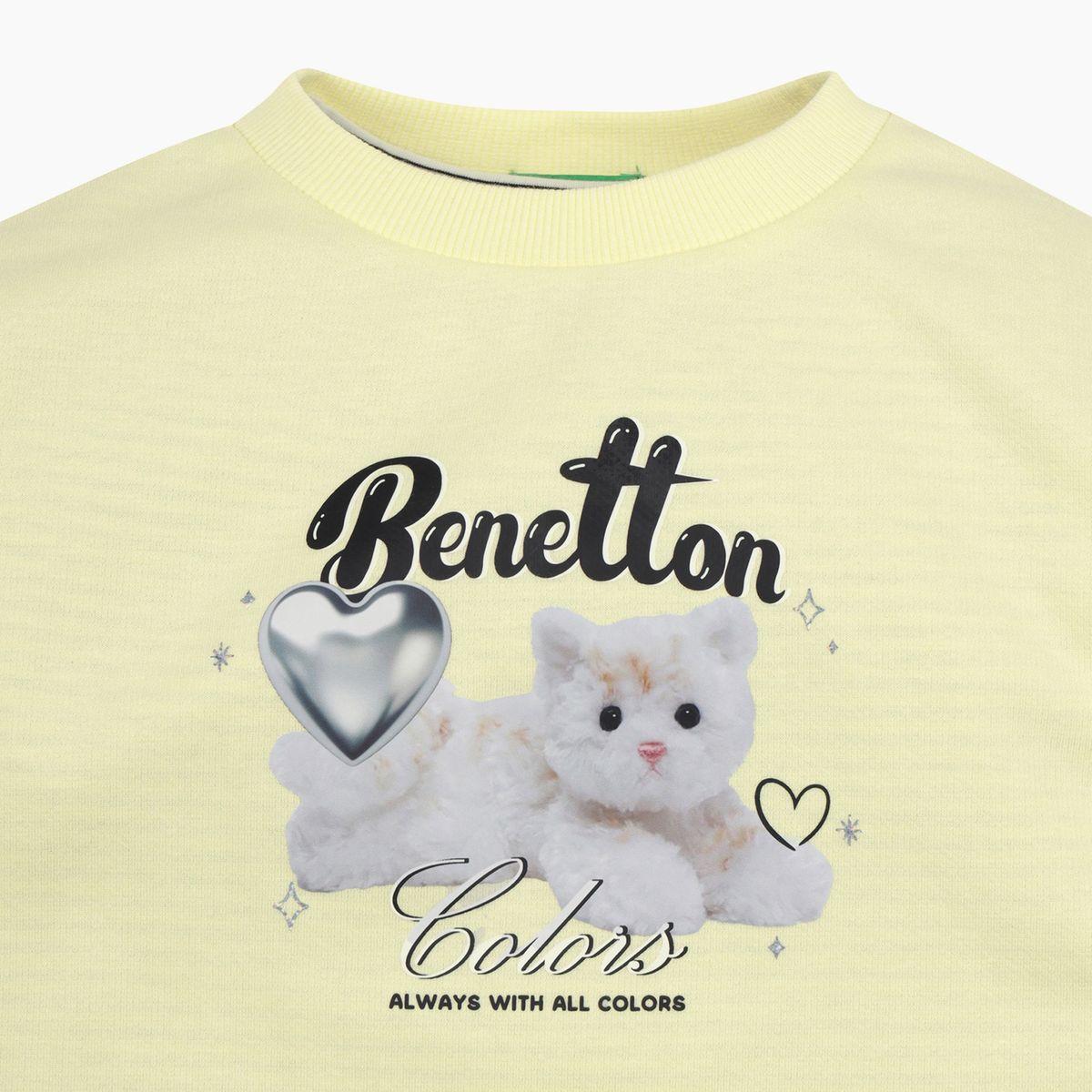 베네통키즈(BENETTONKIDS) 하트 캣 레이어드 맨투맨_QAMT09611LA