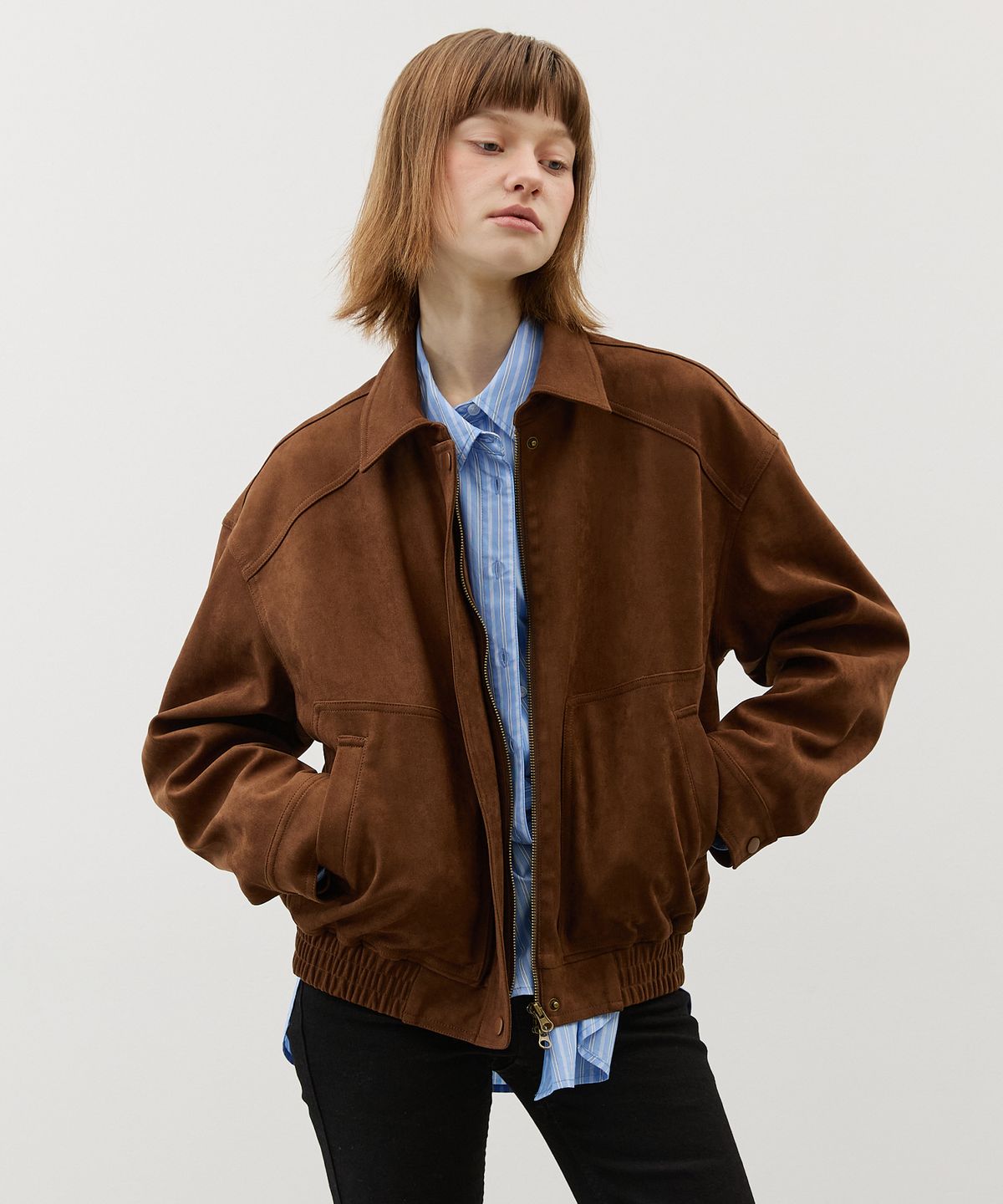 시티브리즈(CITYBREEZE) 스웨이드 포켓 블루종_BROWN