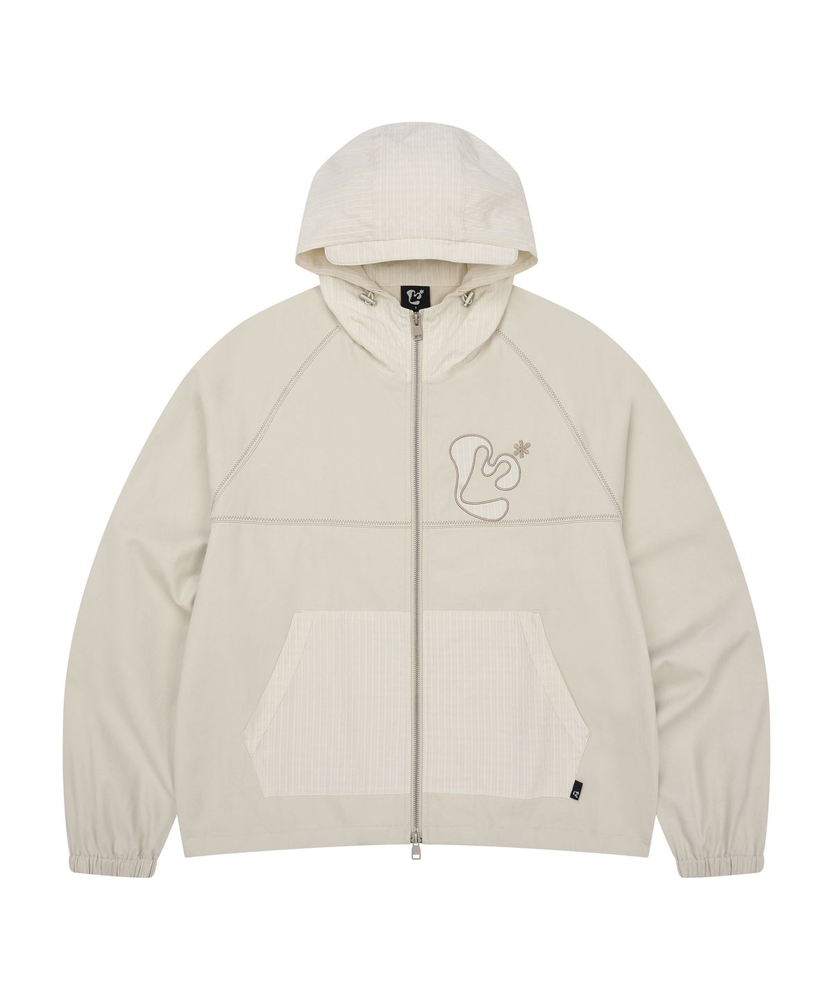 엘엠알(LMR) 아플리케 플로럴 로고 체크 배색 후드 자켓 LIGHT BEIGE