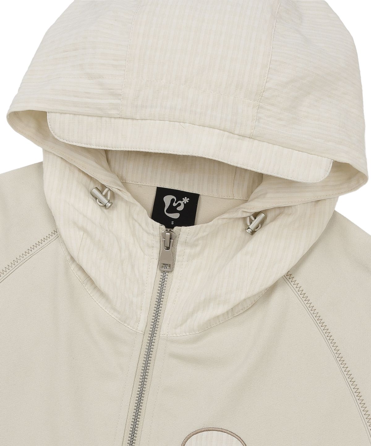 엘엠알(LMR) 아플리케 플로럴 로고 체크 배색 후드 자켓 LIGHT BEIGE
