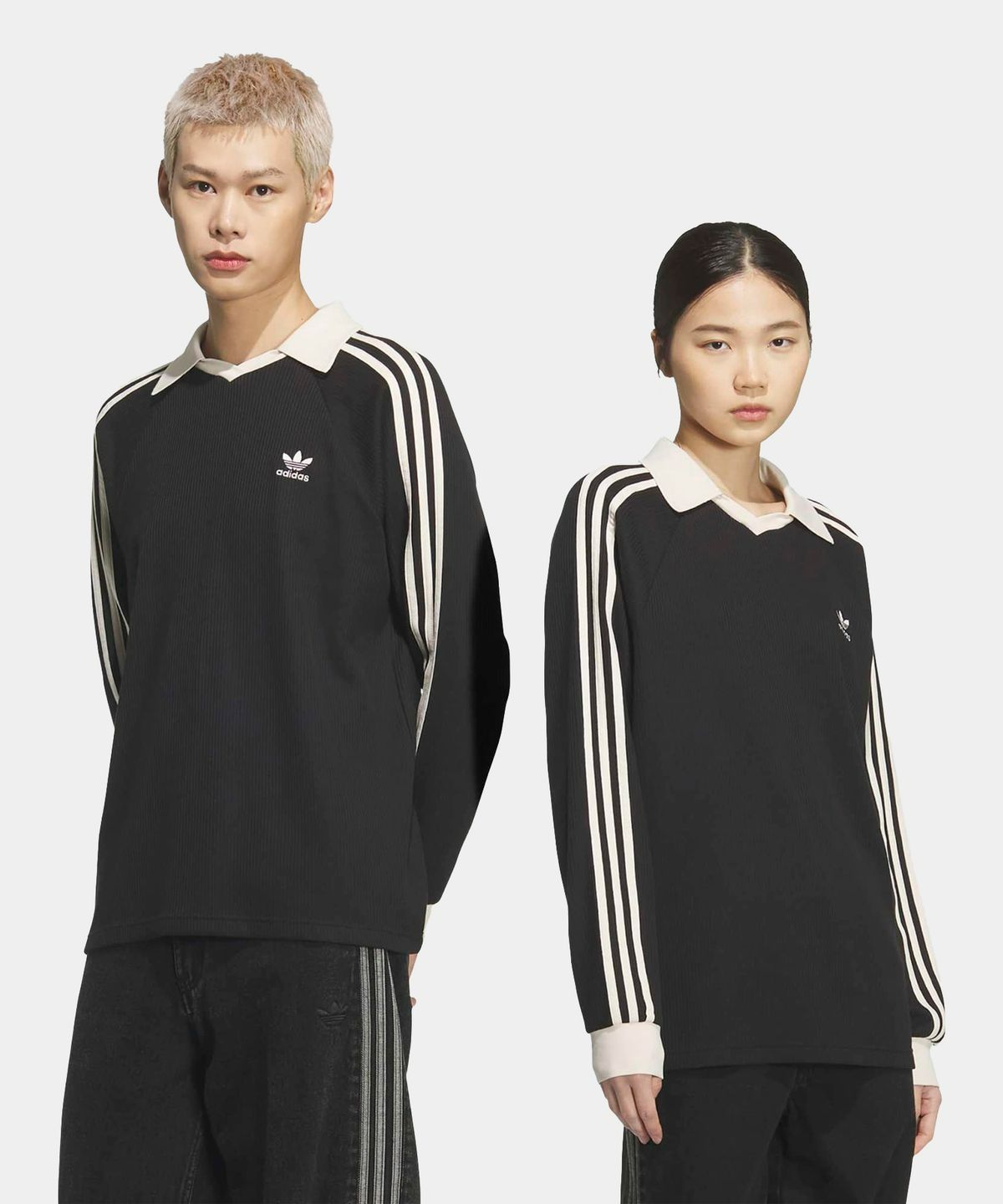 아디다스(ADIDAS) 와플 롱 슬리브 폴로 티 - 블랙 / KQ6866