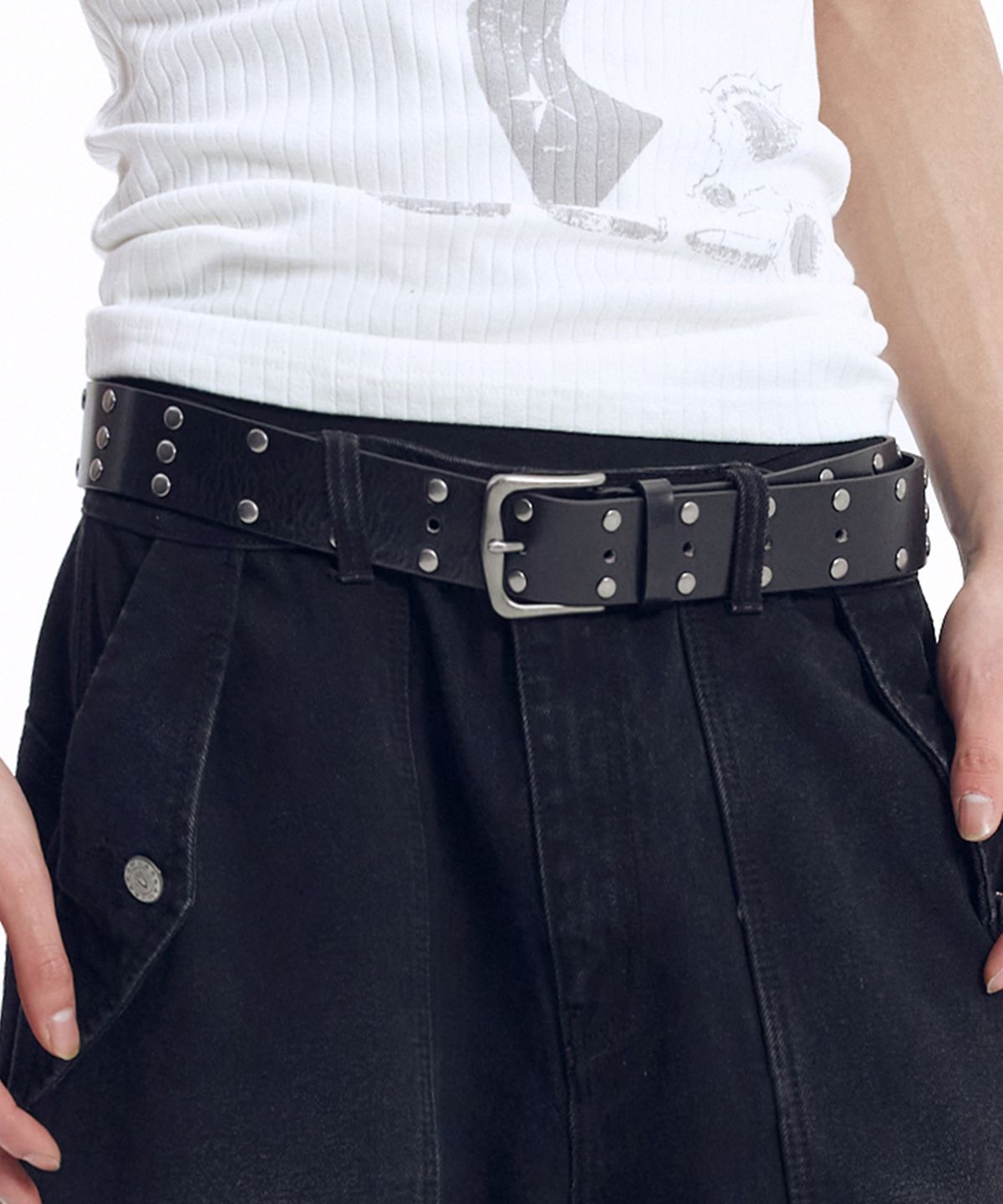 아캄(AAKAM) Circle Studded Belt (Black)