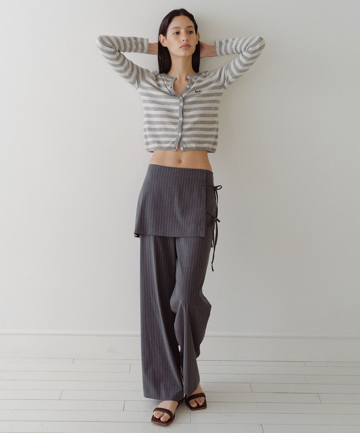 엔오르(EN OR) MERINO WOOL BLEND STRIPED CARDIGAN - GREY