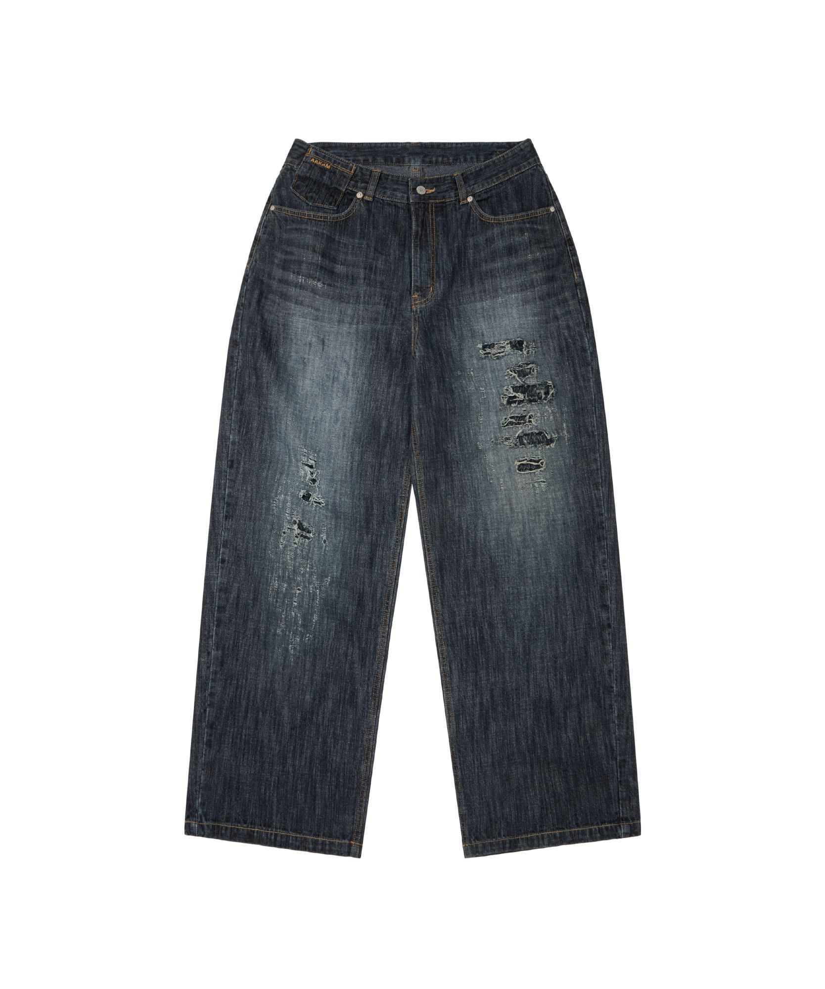 MUSINSA公式 | AAKAM Scratched Denim Pants (Indigo)