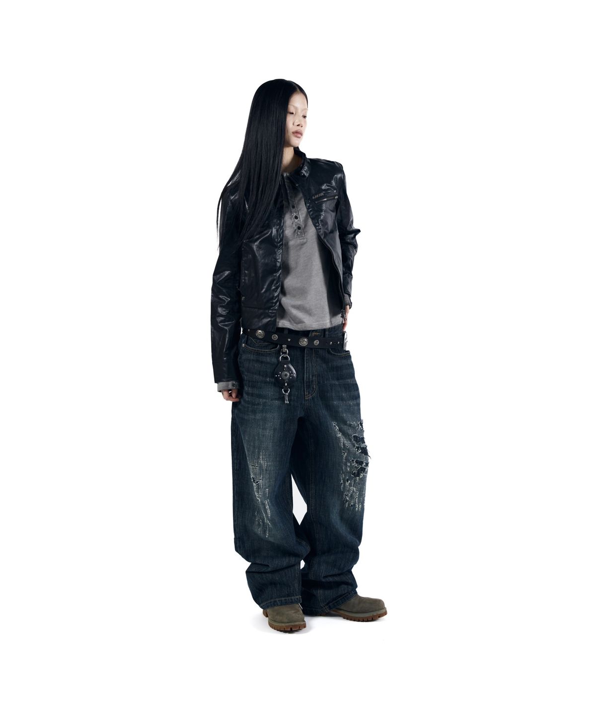 아캄(AAKAM) Scratched Denim Pants (Indigo)