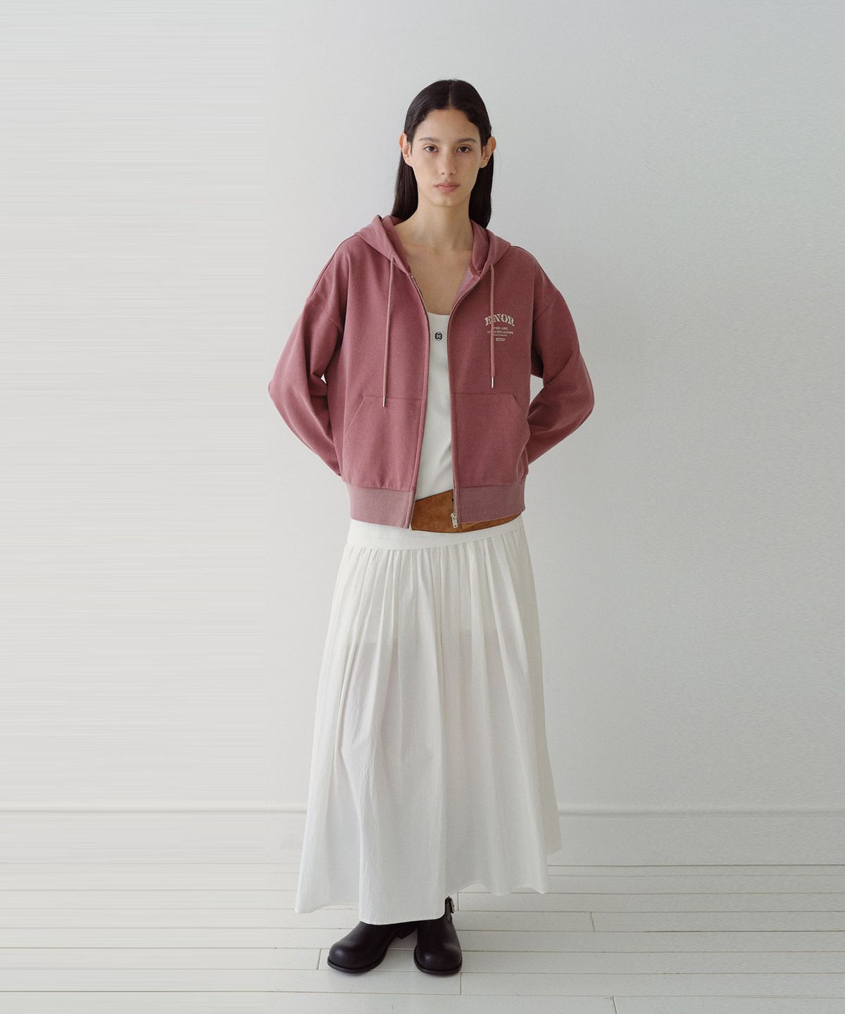 엔오르(EN OR) VINTAGE WASHED ZIP UP HOODIE - PINK