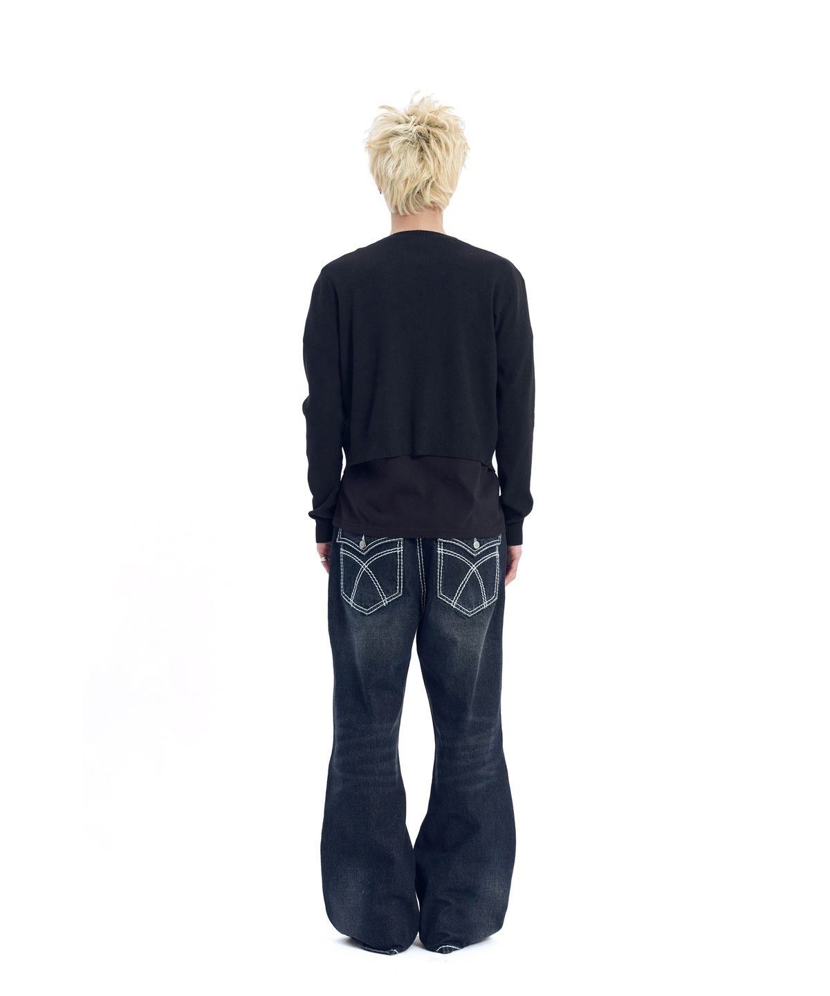아캄(AAKAM) Stitched Flare Denim Pants (Dark Blue)